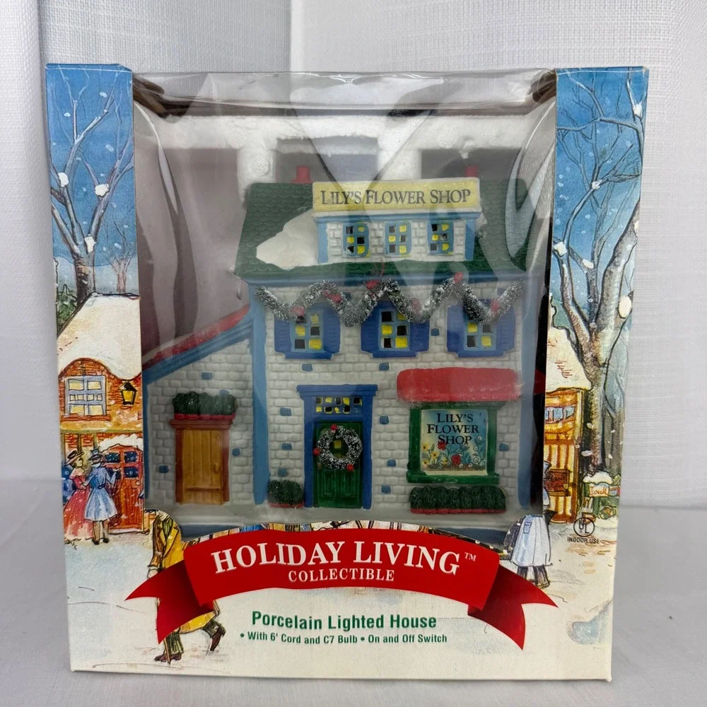 VTG Holiday Living Lily's Flower Shop Porcelain Lighted House Christmas Village